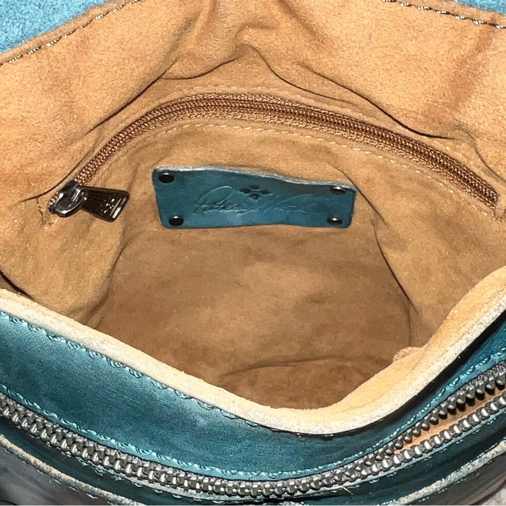 Patricia Nash Granada Green Woven Distressed Leather Messenger Crossbody Bag - Picture 11 of 15